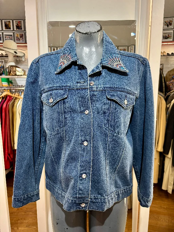 90’s Multicolored Studs Demin Jacket by Christine Alexander Front Pockets Side Pockets Patch Pockets 90’s Multicolored Studs Demin Jacket by Christine Alexander Front Pockets Side Pockets Patch Pockets