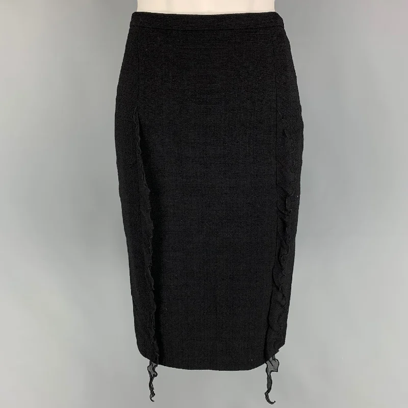 MOSCHINO Size 4 Black Silk Textured Pencil Below Knee Skirt boho skirt vibe