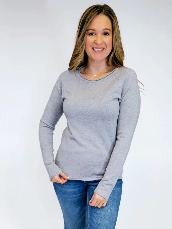 VISCOSE ROUND NECK SWEATER - HEATHER GREY Jersey Fabric Tulle Fabric Batik Fabric