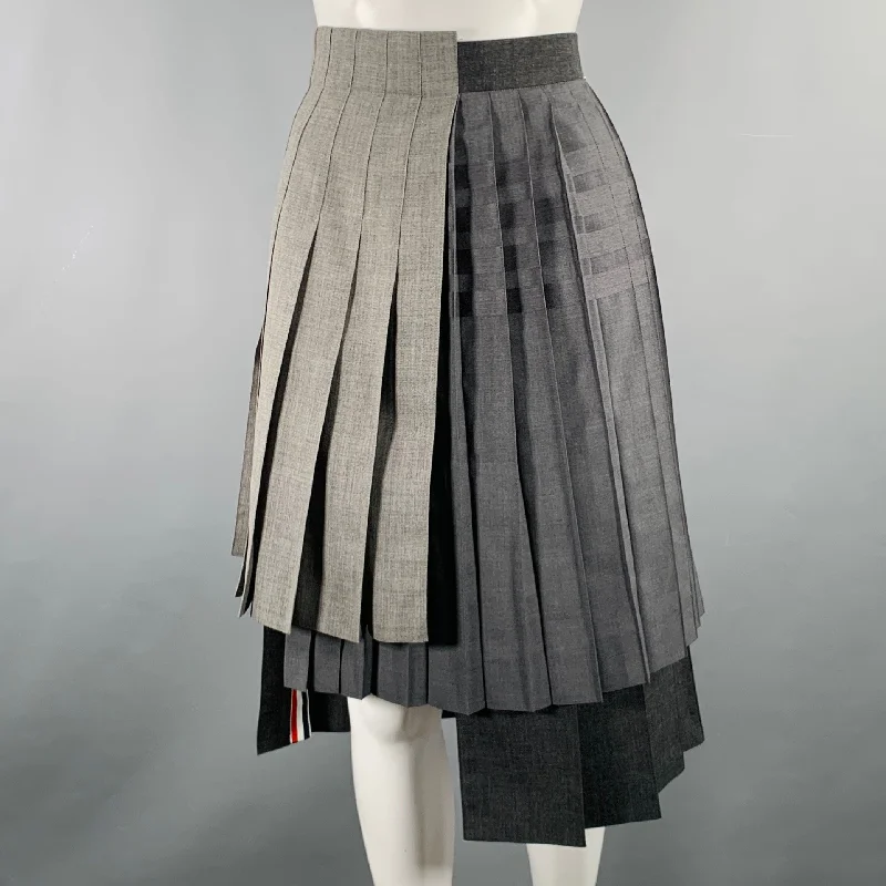 THOM BROWNE Size 2 Grey Charcoal Wool Pleated Knee Length Skirt denim skirt classic