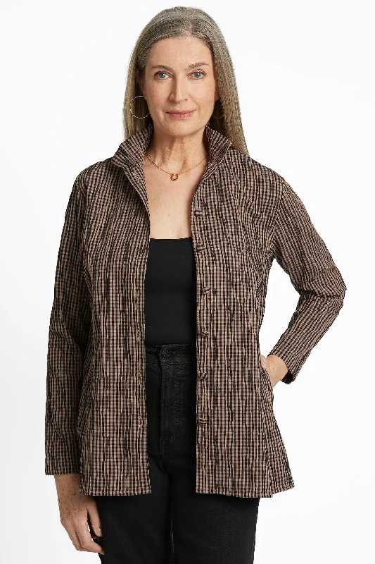 Carolina Mini Gingham Crinkle Long Sleeve Shirt Jacket Cardigan Sweater Pullover