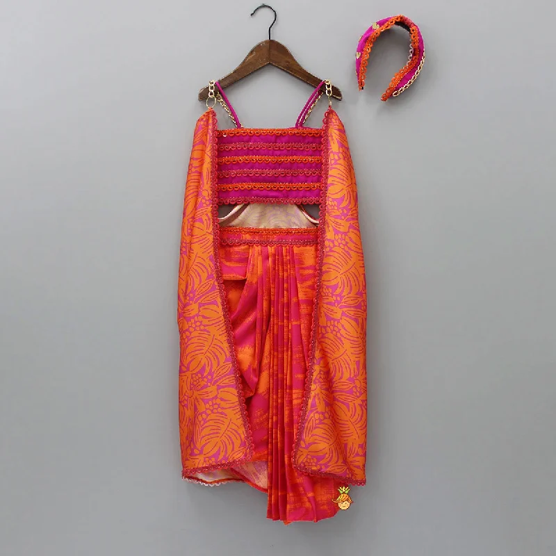 Dual Colour Top And Stylish Dhoti Skirt With Matching Cape And Hairband silk skirt luxurious