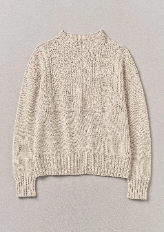 Geo Wool Cotton Gansey Sweater | Bone Mesh Blend Leather Blend Suede Blend