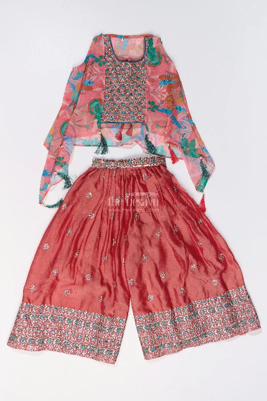 Girls Plazo and Shrug Set with Embroidered Georgette and Digital Printed Jacket for Festive Wear Embroidered Jacket Appliqued Jacket Beaded Jacket Girls Plazo and Shrug Set with Embroidered Georgette and Digital Printed Jacket for Festive Wear Embroidered Jacket Appliqued Jacket Beaded Jacket