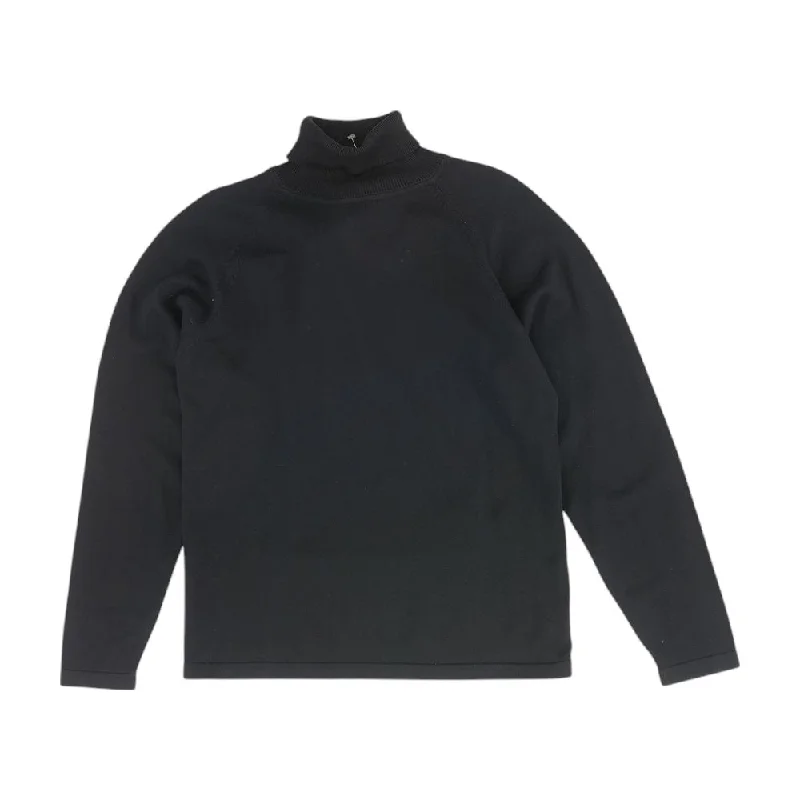 Vintage Black Solid Turtleneck Sweater Handmade Hand-knitted Hand-woven