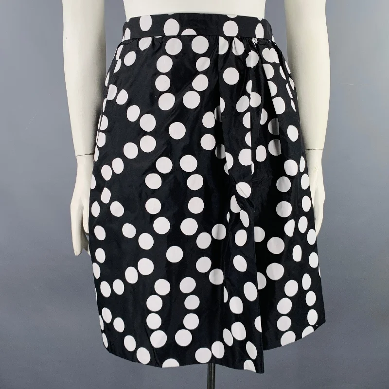 AKRIS Size 12 Black White Silk Polka Dot Wrap Skirt chiffon skirt airy