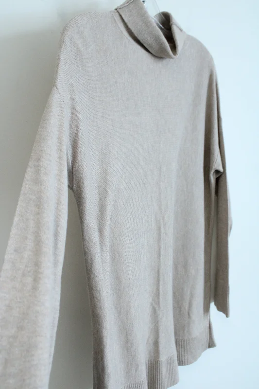 Ann Taylor LOFT Tan Knit Mock Neck Sweater | M Fitted Loose Oversized
