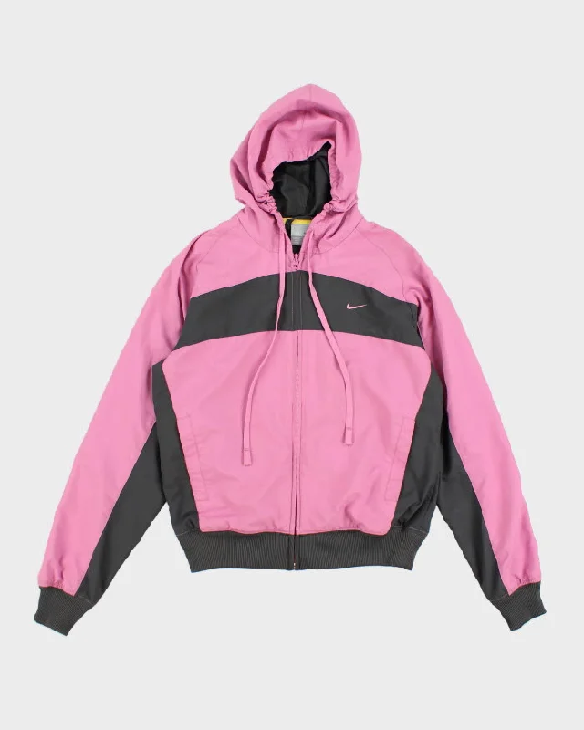 Y2k Women's Nike Pink And Grey Windbreaker Jacket - S Welt Pockets Slit Pockets Flap Pockets