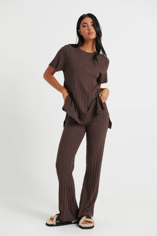 Leighton Ribbed Pant Chocolate Lightweight Linen Pants