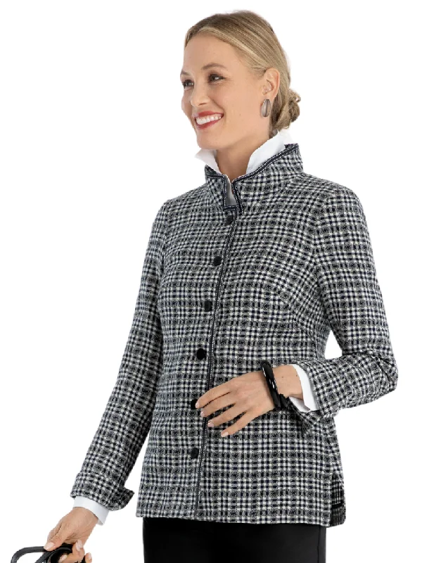 Glen Plaid With Twisted Ropes Shirt Jacket V-Neck Jacket Boat Neck Jacket Square Neck Jacket Glen Plaid With Twisted Ropes Shirt Jacket V-Neck Jacket Boat Neck Jacket Square Neck Jacket