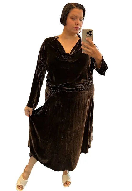 Maria Cornejo Velvet Brown Skirt Set, Size 16 chiffon skirt airy