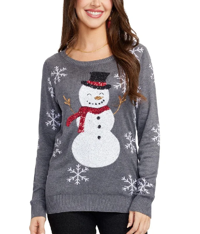 Women's Sequined Snow Day Ugly Christmas Sweater Solid Color Striped Floral Print