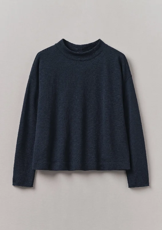 Loopback Jersey Easy Sweater | Midnight Solid Color Striped Floral Print
