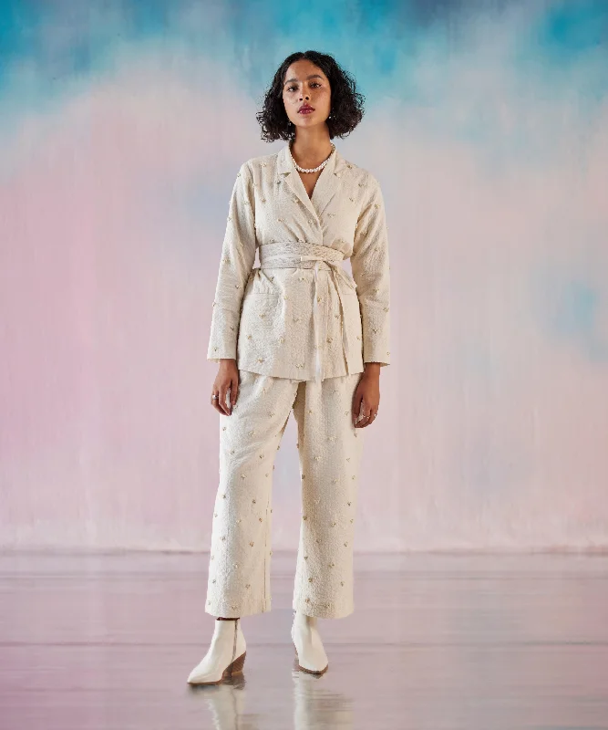 Seer Sucker White Foam Heart Emb Jacket And Pant Set Comfortable Denim Leggings