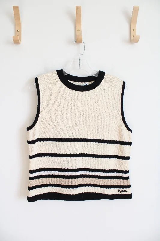 St. John Sport Essentials Vintage Beige & Tan Striped Sweater Vest | M Terry Blend Velvet Blend Canvas Blend St. John Sport Essentials Vintage Beige & Tan Striped Sweater Vest | M Terry Blend Velvet Blend Canvas Blend