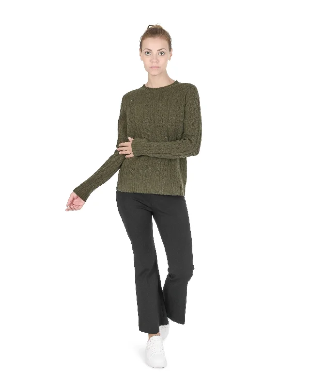 Crown of Edinburgh Cashmere Womens Round Neck Sweater COE 0033 KHAKI Modern Contemporary Chic Crown of Edinburgh Cashmere Womens Round Neck Sweater COE 0033 KHAKI Modern Contemporary Chic