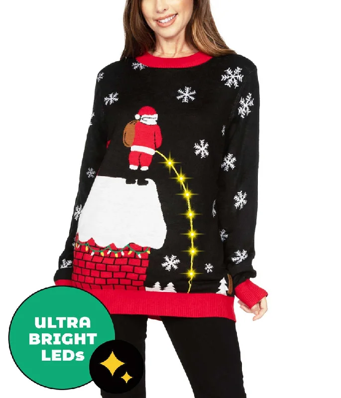 Women's Leaky Roof Light Up Oversized Christmas Sweater Open Front Closed Front Wrap Front Women's Leaky Roof Light Up Oversized Christmas Sweater Open Front Closed Front Wrap Front