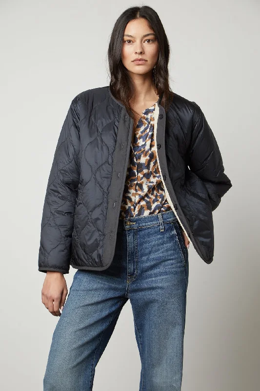 MARISSA REVERSIBLE QUILTED SHERPA JACKET Zippered Front Buttoned Front Snap Front