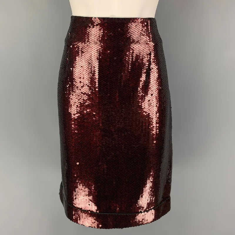 MARC JACOBS Size 6 Burgundy Black Polyester Blend Sequined A-Line Skirt maxi skirt elegant MARC JACOBS Size 6 Burgundy Black Polyester Blend Sequined A-Line Skirt maxi skirt elegant