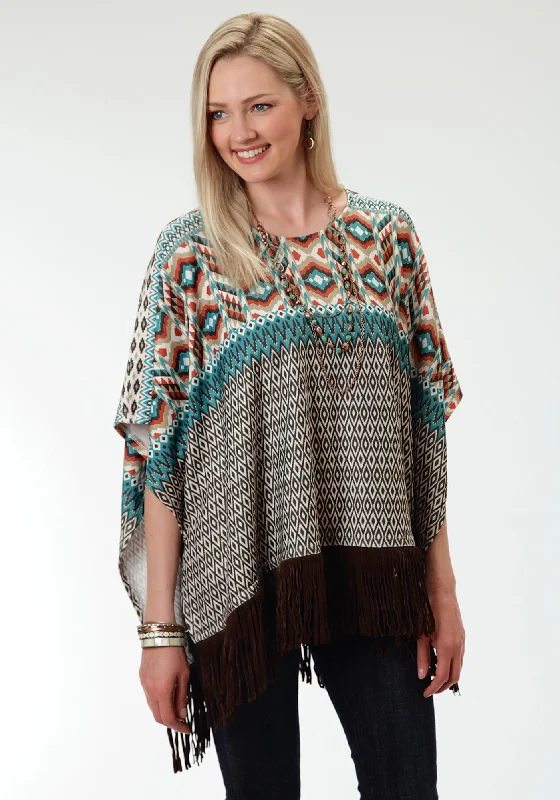 Roper Aztec Print Ladies Brown Polyester Poncho Sweater Elasticated Padded Insulated Roper Aztec Print Ladies Brown Polyester Poncho Sweater Elasticated Padded Insulated