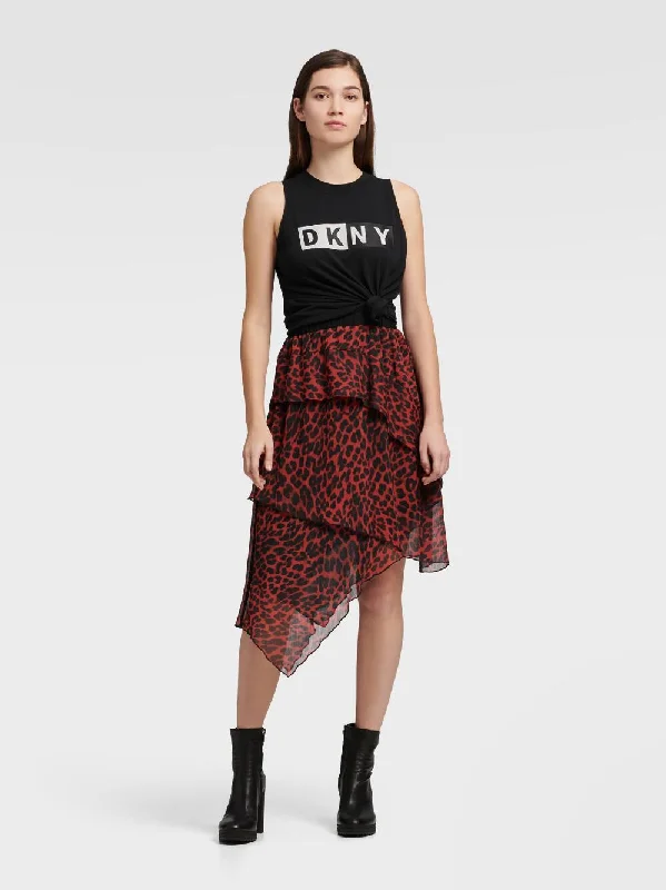 DKNY TIERED ASYMMETRICAL LEOPARD SKIRT maxi skirt elegant