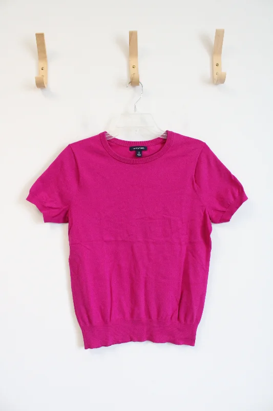 Lands' End Pink Sweater Top | S Herringbone Houndstooth Plaid