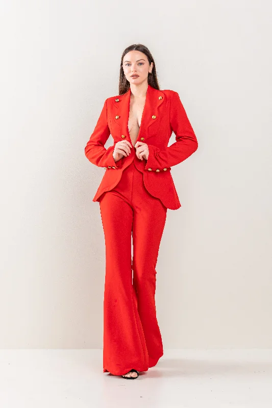 Long Sleeve Button Detail Jacket Pant Set Fashionable Track Pants