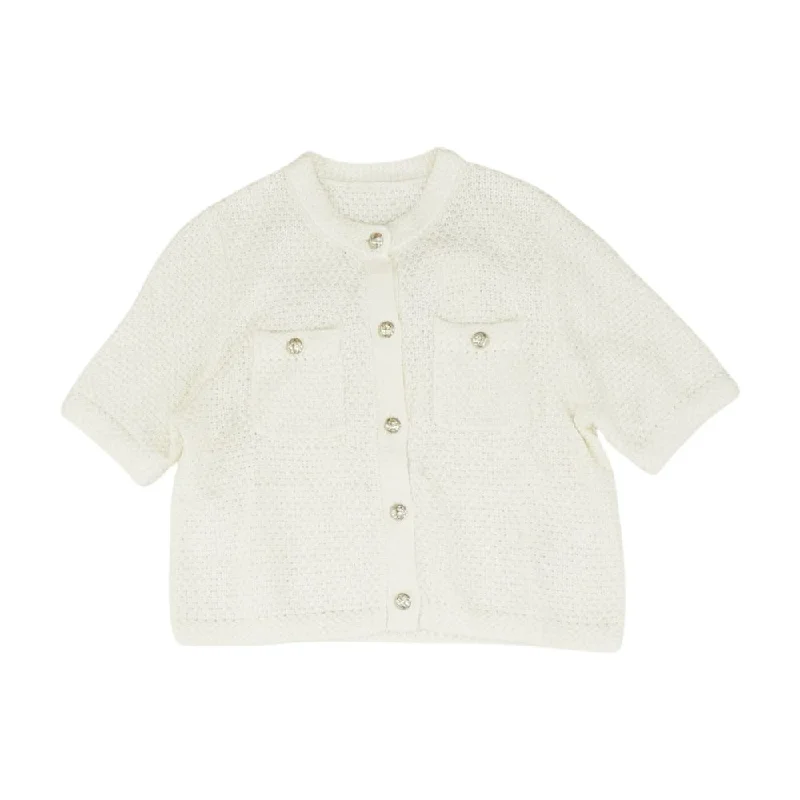 Ivory Solid Crewneck Sweater Nylon Fabric Polyester Fabric Spandex Fabric