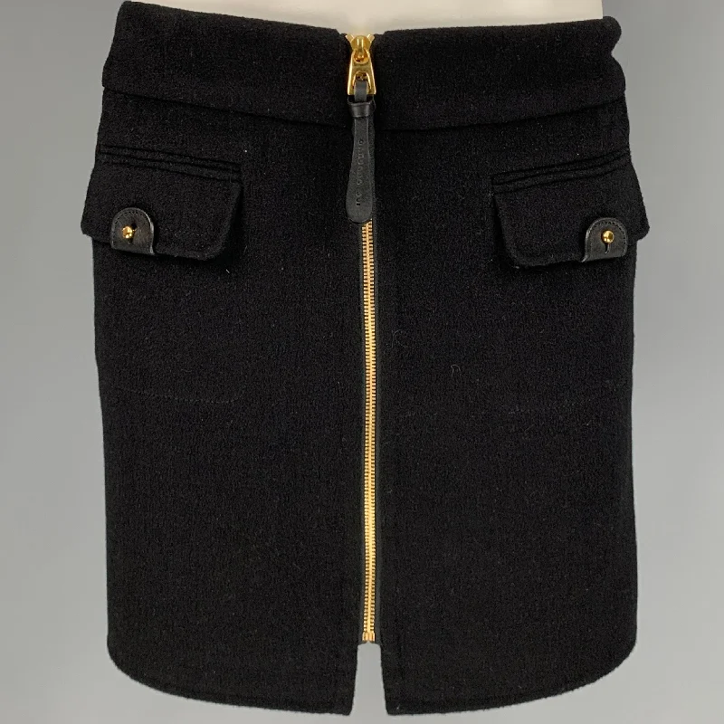 BARBARA BUI Size 8 Black Wool Cashmere Leather Zip Up Mini Skirt asymmetrical skirt cut