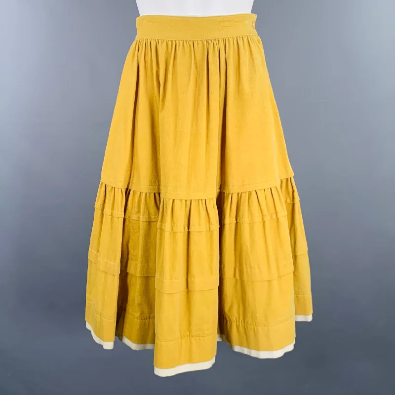 KENZO Size S Yellow Corduroy Layered Side Zipper Skirt linen skirt light