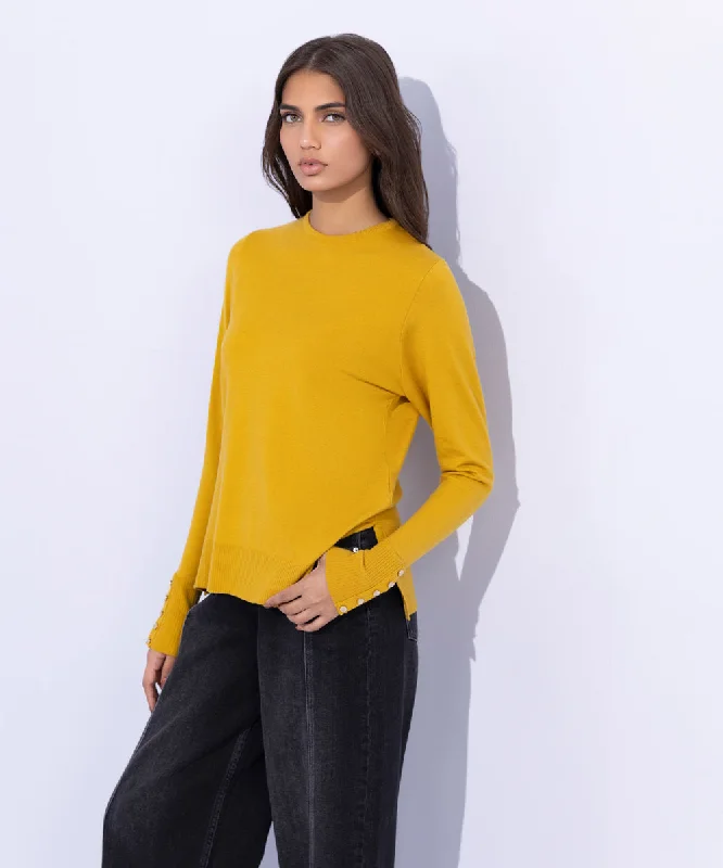 Lightweight Sweater with Gold Buttons Tailored Straight A-Line