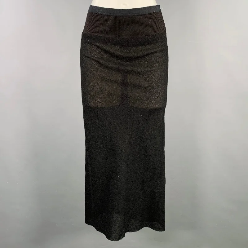 RICK OWENS Size 6 Black Wool Blend Raw Edge Midi Skirt tulle skirt dreamy