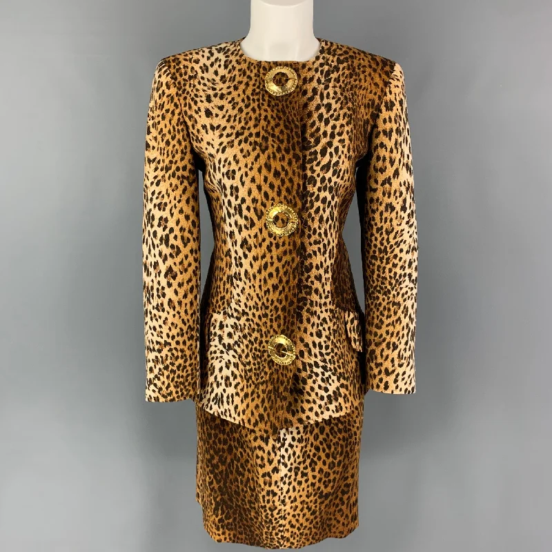 Vintage VALENTINO Size 8 Beige Brown Wool Animal Print Pencil Below Knee Skirt Set relaxed fit skirt