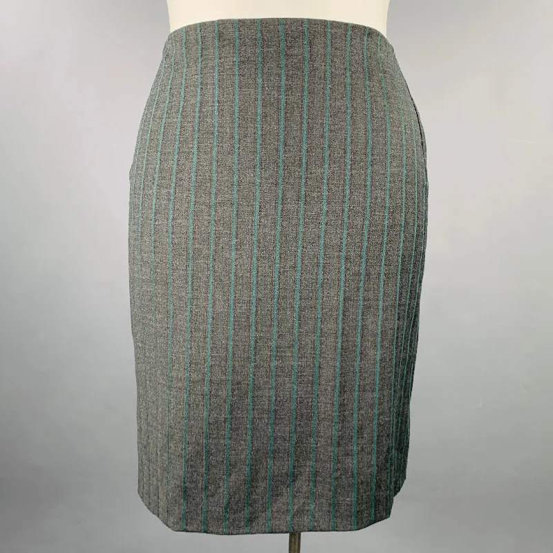 ETRO Size 10 Grey Green Wool Blend Stripe Pencil Knee Length Skirt lace skirt intricate