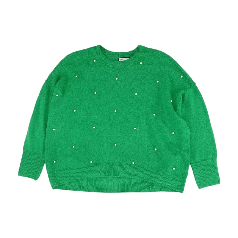 Green Solid Crewneck Sweater Soft Cozy Warm