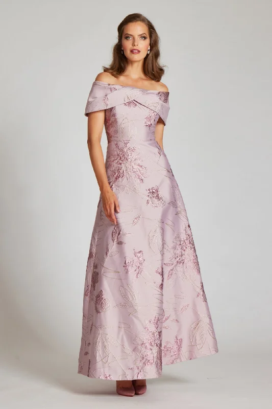 Off The Shoulder Metallic Jacquard A-Line Skirt Gown floral skirt print