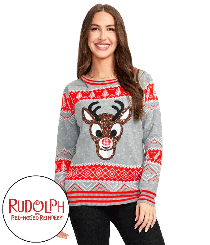 Women's Sequin Rudolph Light Up Ugly Christmas Sweater Machine Wash Dry Clean Hand Wash Women's Sequin Rudolph Light Up Ugly Christmas Sweater Machine Wash Dry Clean Hand Wash