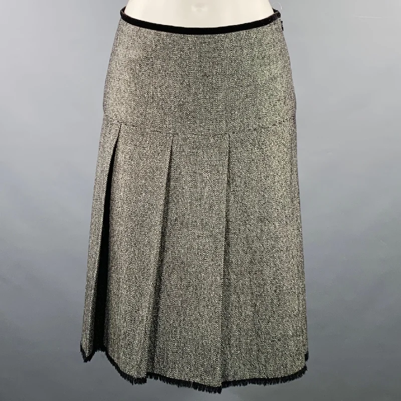 MICHAEL KORS COLLECTION Size 2 Black White Wool Silk Tweed A-Line Skirt summer skirt style
