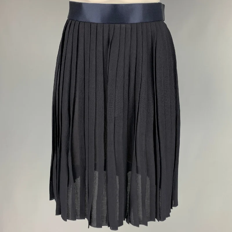 DONNA KARAN Size 8 Navy Rayon Pleated Below Knee Skirt leather skirt bold