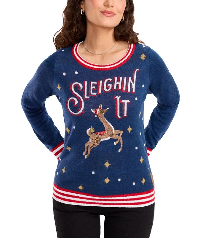 Women's Sleighin' It Ugly Christmas Sweater Terry Terry Cloth Terry Knit