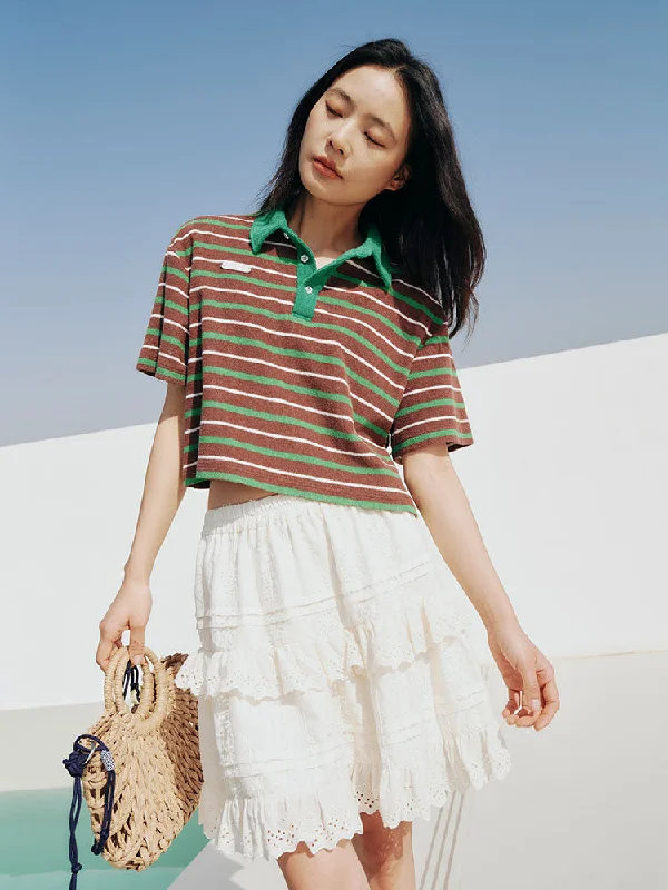 Lace patchwork mid-skirt chiffon skirt airy