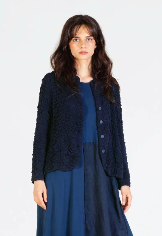 MAMA B - Textured Knit Jacket in Blue Satin Jacket Silk Jacket Chiffon Jacket