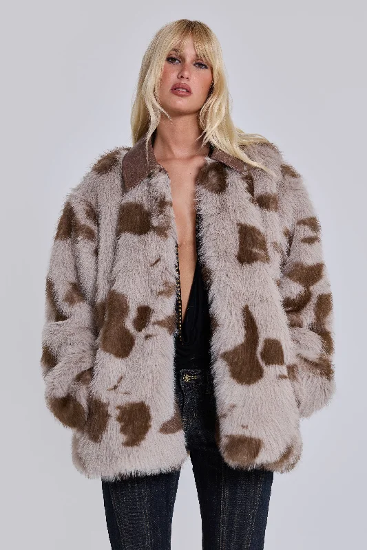 Lorax Cow Faux Fur Jacket Anorak Shell Jacket Lightweight Jacket