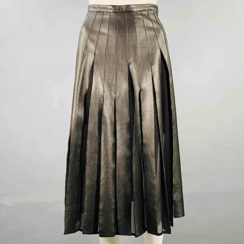 BURBERRY LONDON Size 2 Black Silk Pleated Midi Skirt wool skirt thick