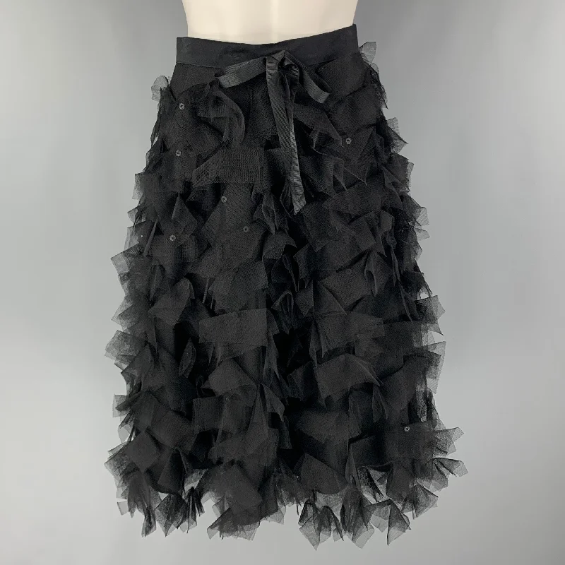 MONIQUE LHUILLIER Size 4 Black Nylon Mesh A-Line Skirt velvet skirt glossy