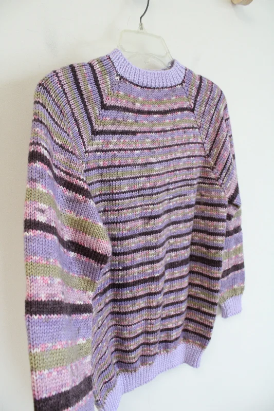Hand Knitted Multi-Colored Buttoned Back Sweater | M Houndstooth Herringbone Solid