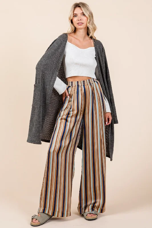 Hazel Blues® | Mittoshop Striped Satin Elastic Waist Wide Leg Pants Stylish Casual Pants Hazel Blues® | Mittoshop Striped Satin Elastic Waist Wide Leg Pants Stylish Casual Pants