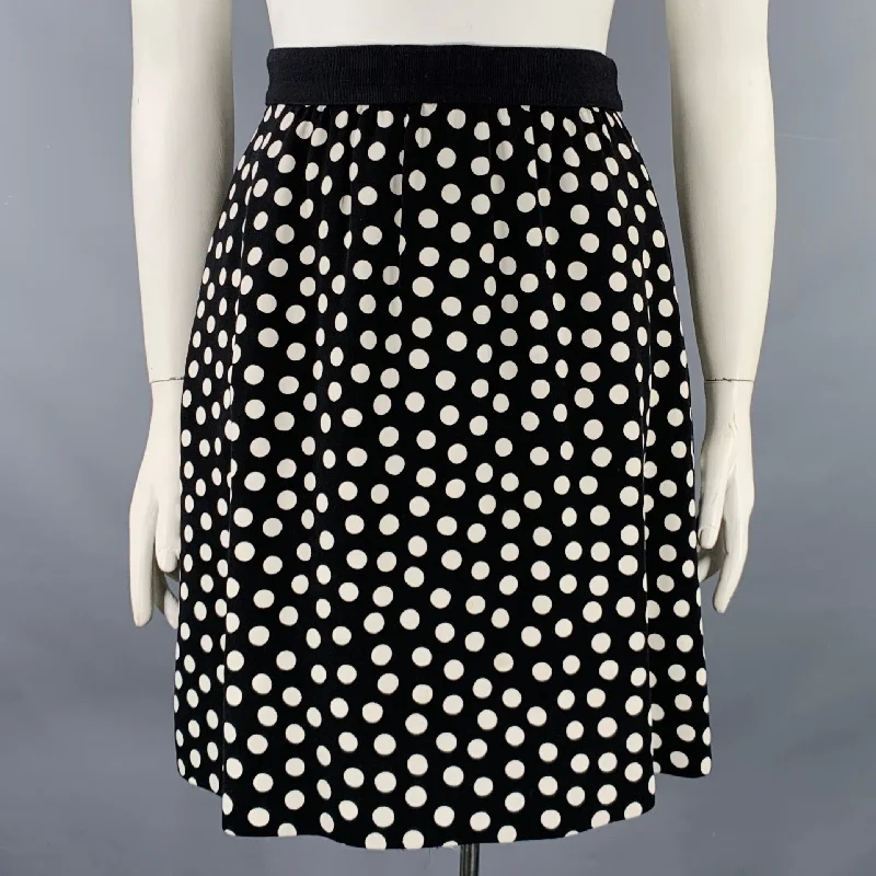 AKRIS Size 12 Black White Polka Dot Short Skirt satin skirt smooth