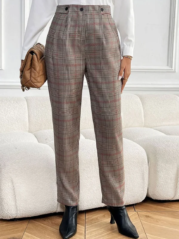 Hazel Blues® |  Perfee Plaid Straight Pants with Pockets Stylish Slim Trousers