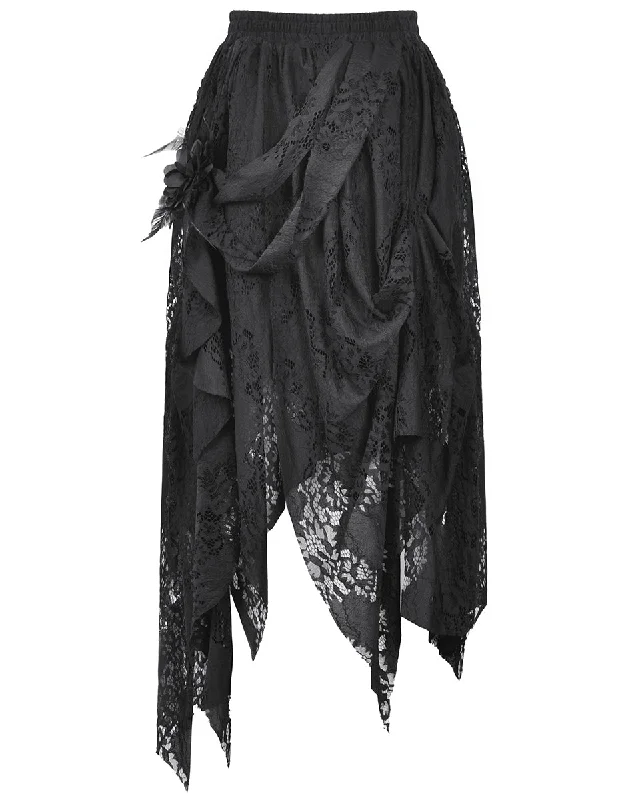 Dark In Love Long Gothic Irregular Lace Rose Layered Skirt midi skirt versatile